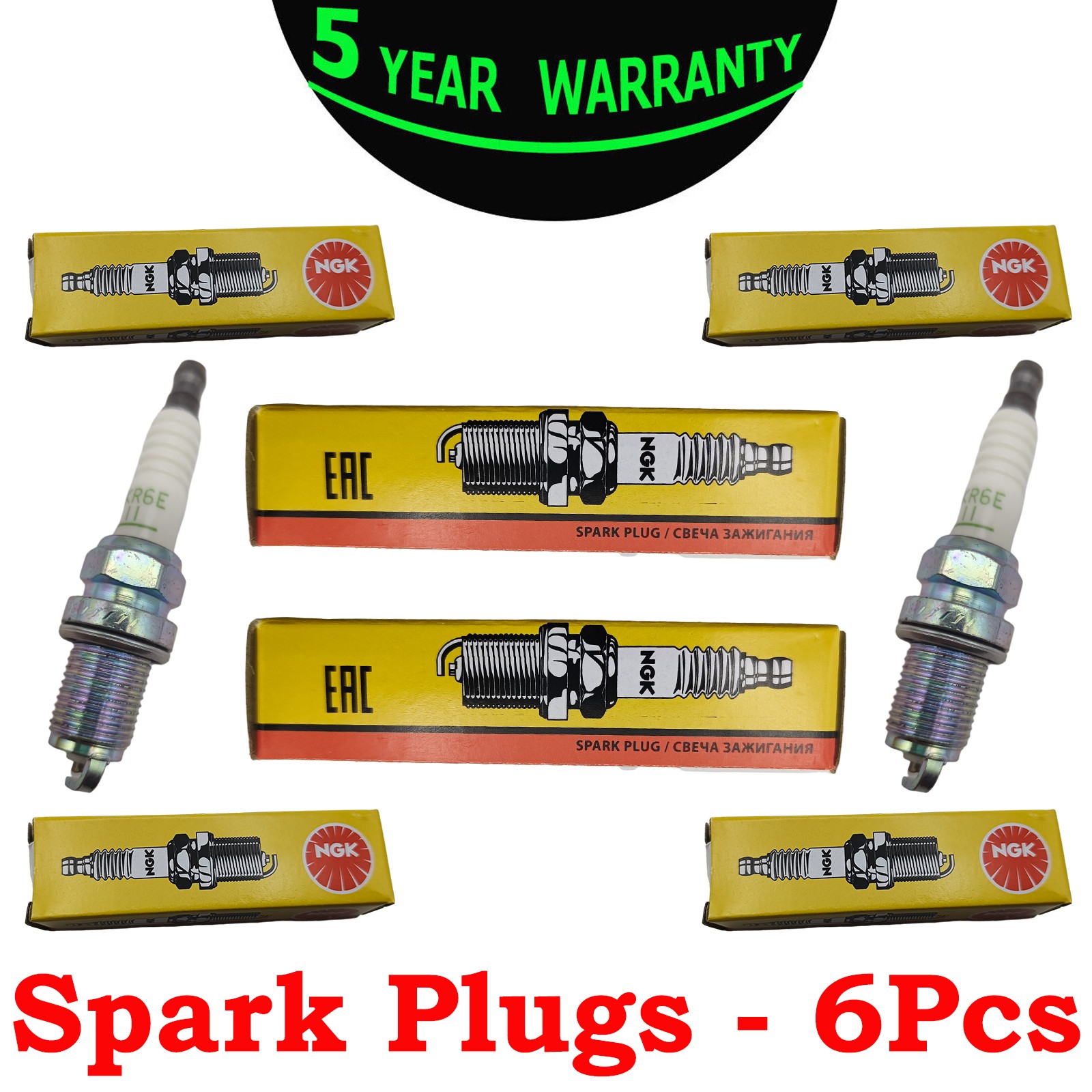 Set of 6 for ngk 2756/BKR6E-11 V Power Resistor Spark Plugs