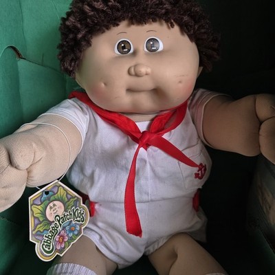 1983 Cabbage Patch Kids Boy Doll w/ Open Box Brown Hair & Eyes Dimples Sailor 