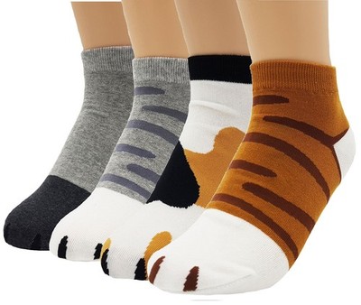 Women's Cute Kitty Cat Paws Socks with Paw Prints on Toes Ankle 4 Pair Set On...