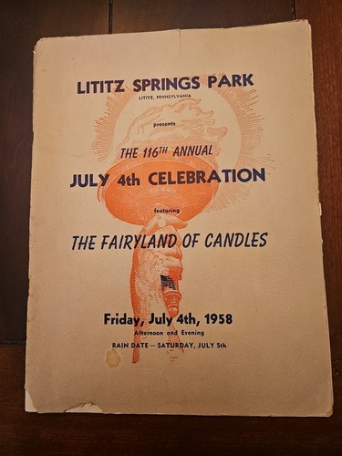1958 Vintage FAIRYLAND OF CANDLES Lititz Springs Park Pa JULY 4 Souvenir PROGRAM