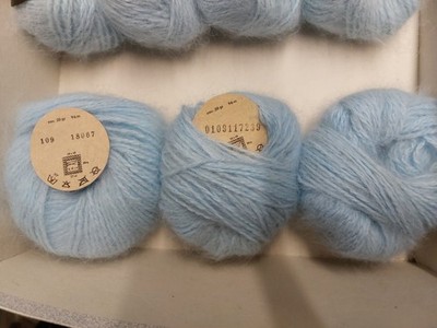 260g / 13x 70% Angora Wolle Bouton d'or hellblau Fb. 109 selten