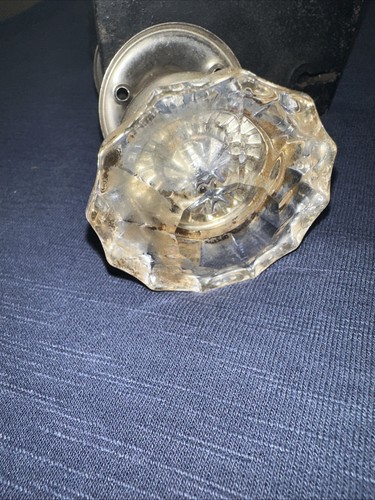 Vintage Antique Glass Doorknob Set Complete 12 Point Knobs Skeleton Key Hole - Picture 7 of 13