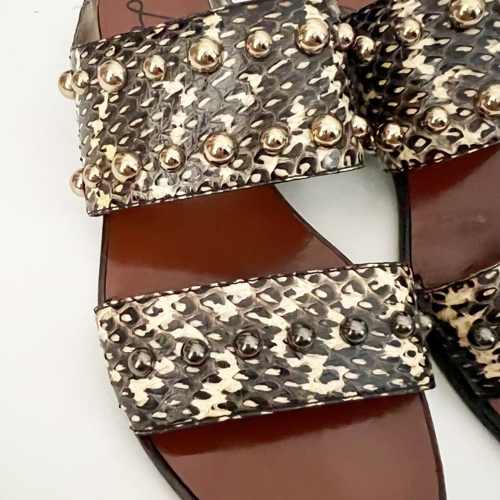 LANVIN Python Leather Double Strap Studded Flat S… - image 10