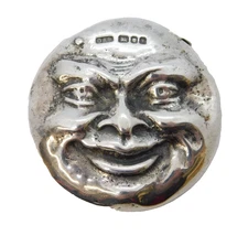 Sterling Silver Novelty Man in the Moon Vesta Case Vintage 1983 London