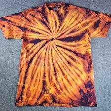 VTG Oneita Single Stitch 1990's Tye Dye All Over Adult Shirt Orange Purple Read