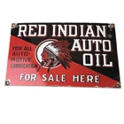 Vintage Red Indian Porcelain Sign - American Indian Auto Oil Service Gas Sign