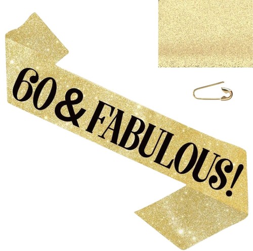 60th Birthday Sash Gold "60 & Fabulous" Women Men Birthday Decorations