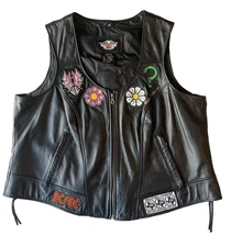 Women's Harley Davidson Black Leather Vest RN 103819 Size 2W Plus Size 22-24