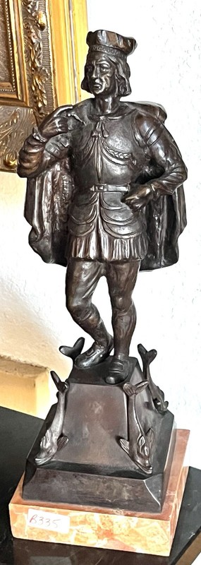 Antique Signed BARONE Figural Sculpture Renaissance Gentleman Marble Base