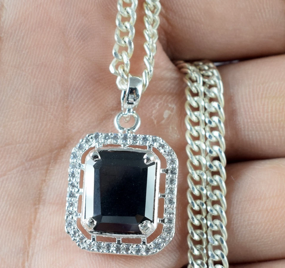 Zertifiziert Schwarz Diamant Solitaire 11.12 CT Smaragdschliff Anhänger Gift Für - Bild 4 von 4