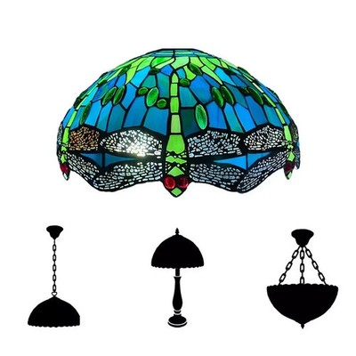 Tiffany Stil Lampenschirm 16 Zoll Handarbeit Mehrfarbig Libelle Design