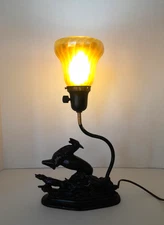 RARE Art Deco Dogs Hunting Deer Scene Figural Lamp Heavy Spelter Iridescent