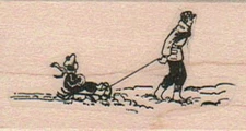 Pulling Sled In Snow 1 1/4 x 2" Mounted Rubber Stamp, Winter Stamp