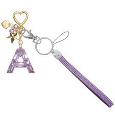 Initial Letter Keychain Letter-A Keychains Bling Love Star Key Chain Purple