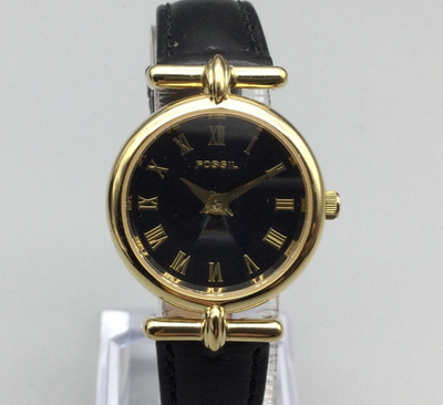 Fossil Watch Women 26mm Black Dial Faceted Crystal PC-9210 New