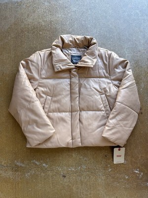 Levis Quilted Faux Leather Puffer Zip Up Jacket Skin Color Womens XL (BRAND NEW)