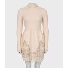 Valentino Beige Fitted Dress with Lace - Size M (Runs Small)