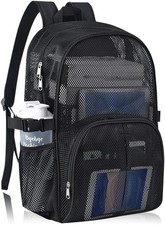 Heavy Duty Mesh Backpack for School, 22L Black Mesh School Bag with Laptop Compa