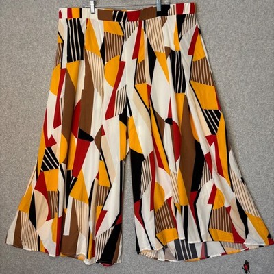 Shein Fit+ Women's 24 Wide Leg Palazzo Pants Geometric Print Colorful Art Deco
