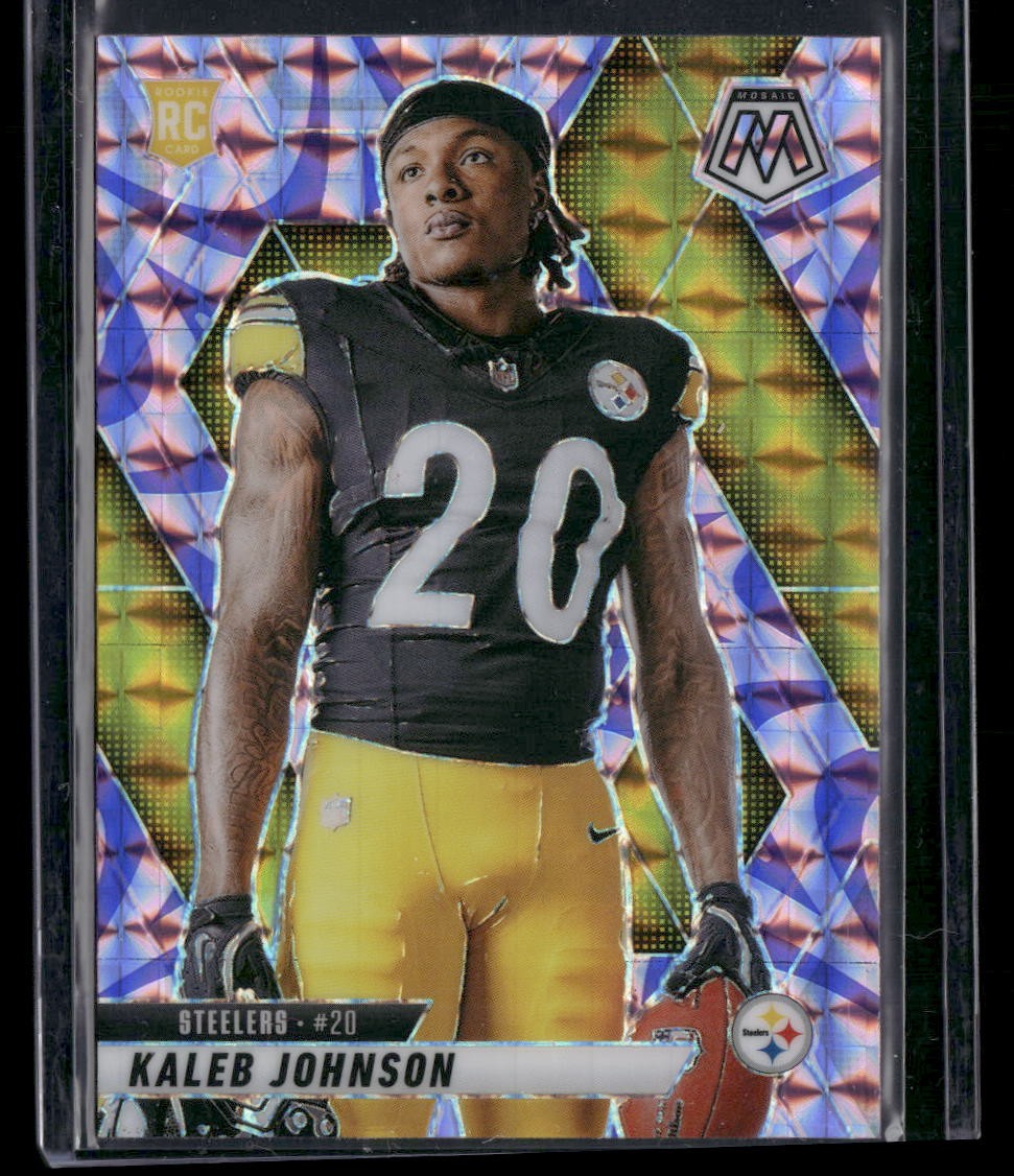 2025 Panini Mosaic #289 Kaleb Johnson Mosaic Reactive Purple Steelers Rookie