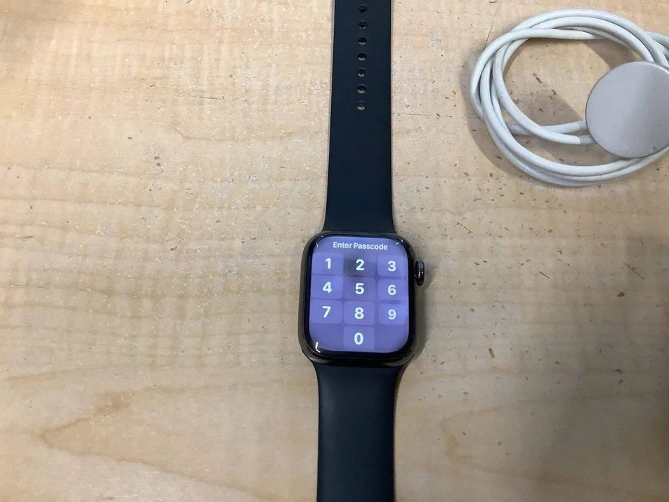 Apple Watch (Series 7) 41mm Graphite Stainless Steel (LTE) w/ Blue / Black strap - Image 2 of 4