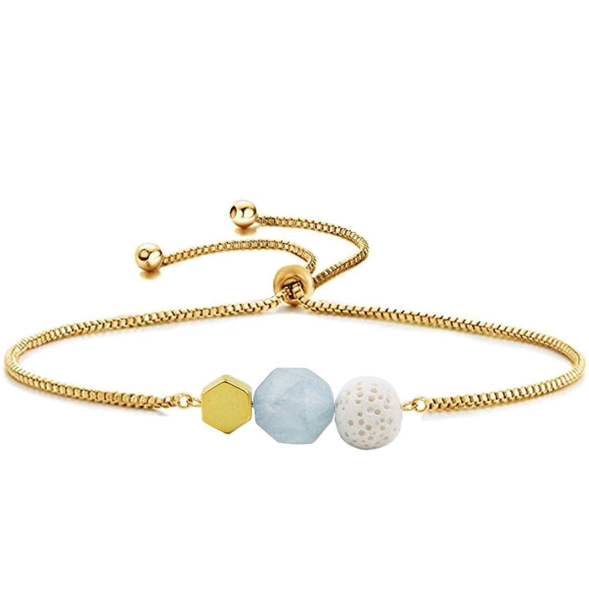 Essential Oil Diffuser Bracelet with Crystal Lava Beads in 14K Gold Link Chain