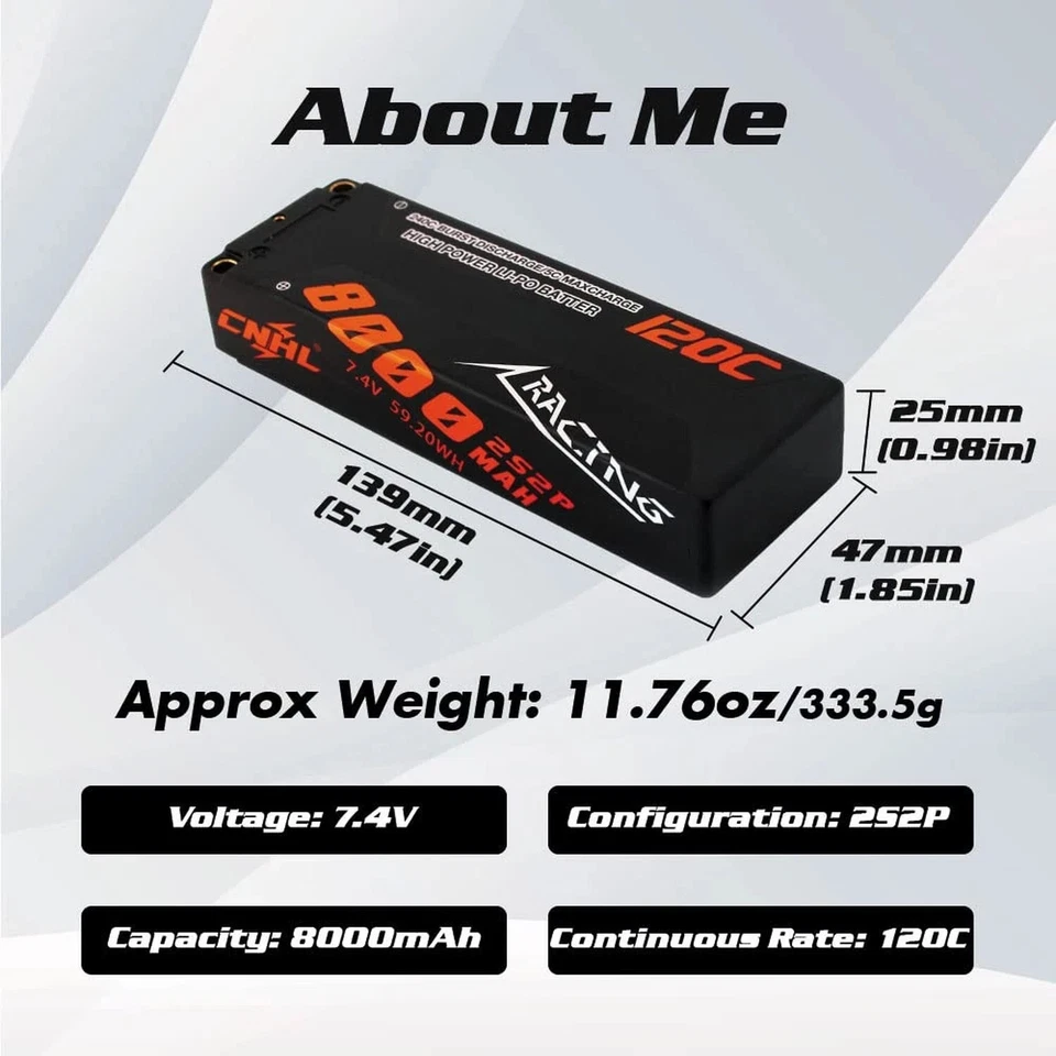 2s Lipo Battery 8000mAh 120C 7.4V Hard Case Lipo Battery with Deans Plug... - Image 3 of 4