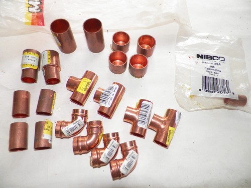 new copper sweat fittings lot of 21 pieces 3/4" 1/2"