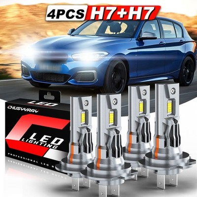 For BMW 118i 2012-2019 4pcs H7+H7 Combo Headlight High & Low Beam LED Bulbs