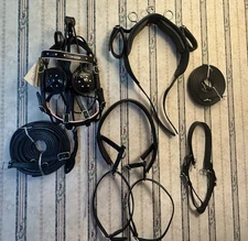 New Black Leather MINI Small Pony Horse Driving Harness with PINK Heart Cutouts