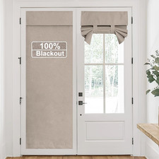 RYB HOME Linen Door Curtain 100 Blackout French Door Curtain for Glass Window,