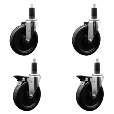 6 Inch Phenolic Wheel Swivel 1-1/4 Inch Expanding Stem Caster Set 2 Brakes SCC