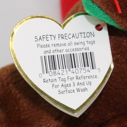 Trimmings Brown Moose TY Beanie Babies Red Antlers Red Green Feet 2007 Retired - Picture 10 of 12