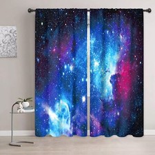 Riyidecor Galaxy Outer Space Nebula Curtains 2 Panels 42 x 72 Inch Blue Rod