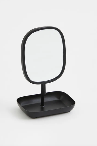 Adjustable tilted rectangular Table Mirror Stand Storage Tray vanity Black