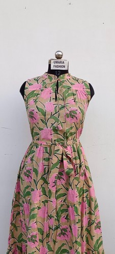 Floral Cotton Dress Summer Maxi Dress Ankle Length Sleeveless Dress For Women - Picture 6 of 21
