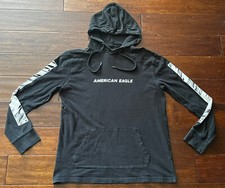 American Eagle Super Soft Black White Women's XS Long Sleeve Pocket Logo Hoodie