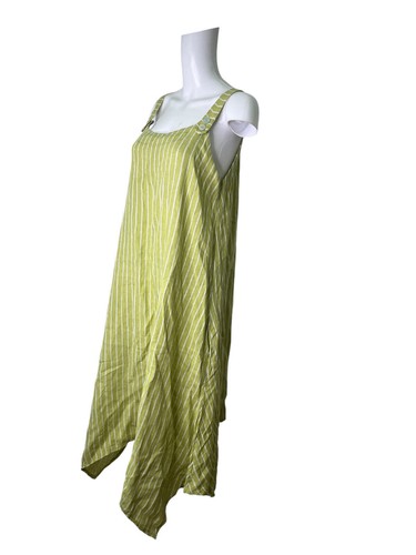 DIVERSE Maxi Dress Size Medium Green Striped Baggy Pockets Buttons Womens EU42