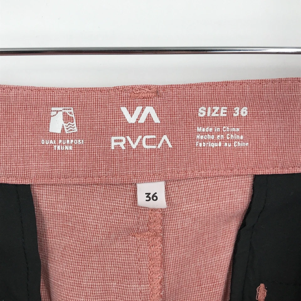 Мужские шорты RVCA 36 красные розовые гибридные плоские спереди китайские плавки двойного назначения - Изображение 3 из 4