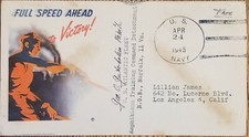 J) 1943 UNITED STATES, FULL SPEED AHEAD TO VICTORY, MULTIPLE STAMPS, FLAG, AIRMA