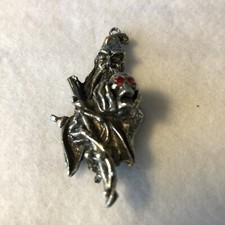 Vintage Pewter Wizard Holding A Skull Gothic Character