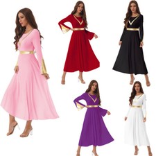 Womens Dance-wear Liturgical Praise Dance Dress Church Maxi Robe Worship Costume