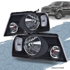 Black Headlights HeadLamps LH & RH Fit For 04-08 Ford F150 06-08 Lincoln Mark LT
