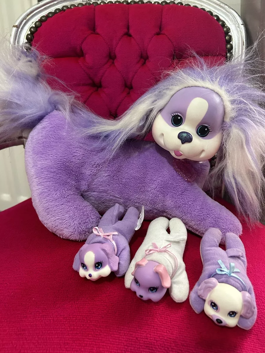Puppy surprise with 3 babies soft plush animal dog toy surprise toy purple