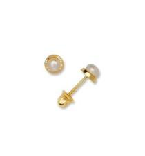 14k Yellow Or White Gold Pearl Round Baby Screw Back Stud Earrings