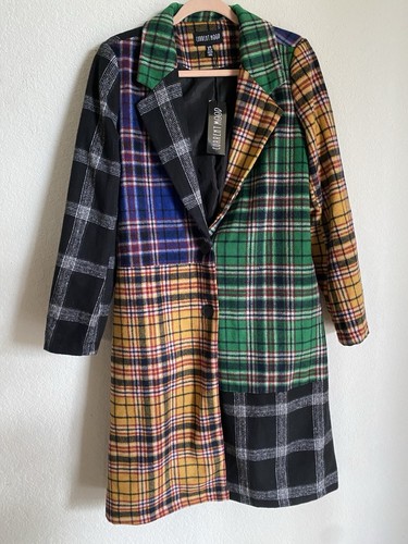 New Current Mood Dolls Kill My Own Beat Plaid Patchwork Wool Blend Y2K Jacket XS - Picture 6 of 15
