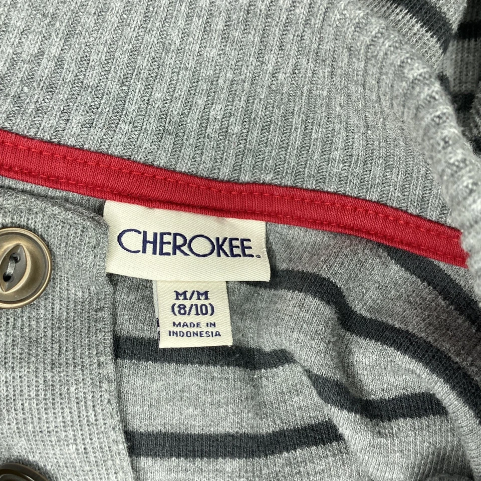 Cherokee Boys Sweater Gray Grey Button Long Sleeve Striped Top Size M 8 to 10 - Image 3 of 3
