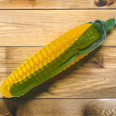 ART Glass CORN on the COB 7¾  Long Vegetable decor paperweight vtg heavy