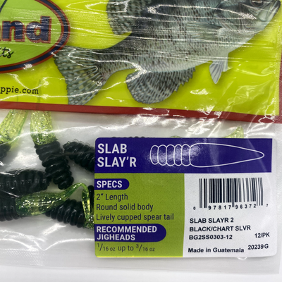 Bobby Garland Slab Slay'r Crappie Baits - 3 Inch Soft Lures, Pack Of 10 (Black/Silver/Chartreuse)
