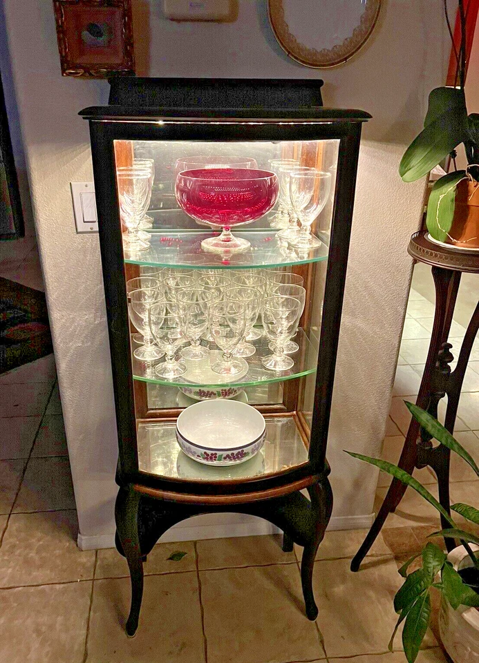 Antiguo Gabinete China Curio Rockford Muebles Pequeño Vidrio Curvo Iluminado LED Foto 3 de 4